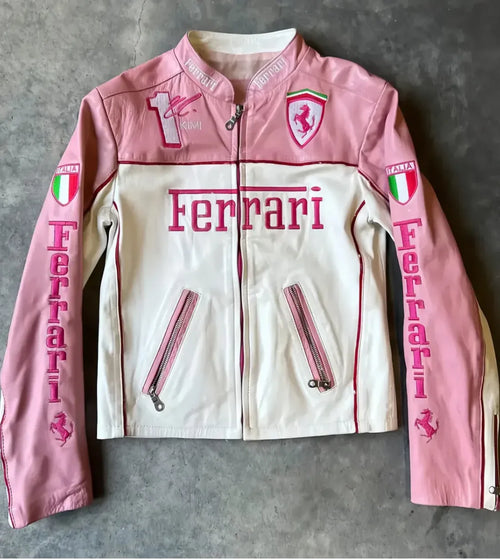 Ferrari White/Pink Leather Jacket
