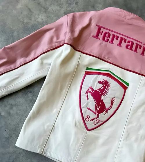 Ferrari White/Pink Leather Jacket